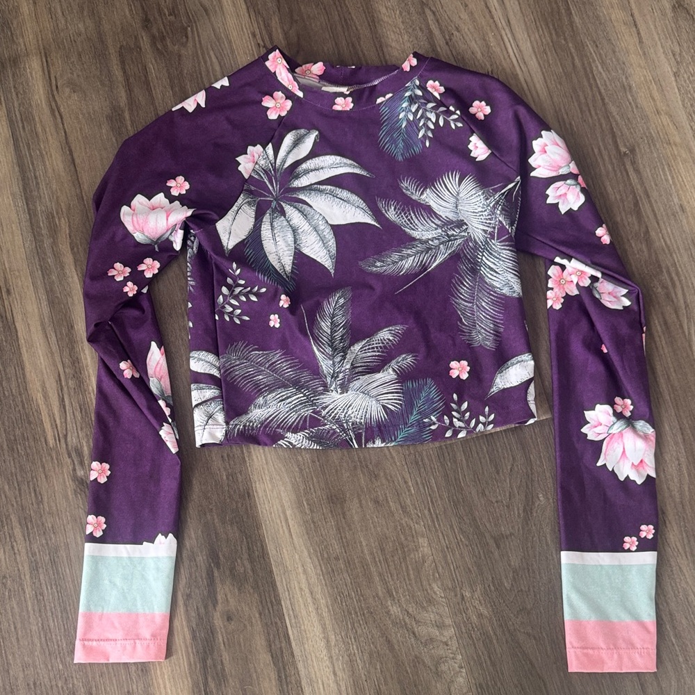Agua Bendita Purple Floral Long Sleeve Kids Swim Coverup